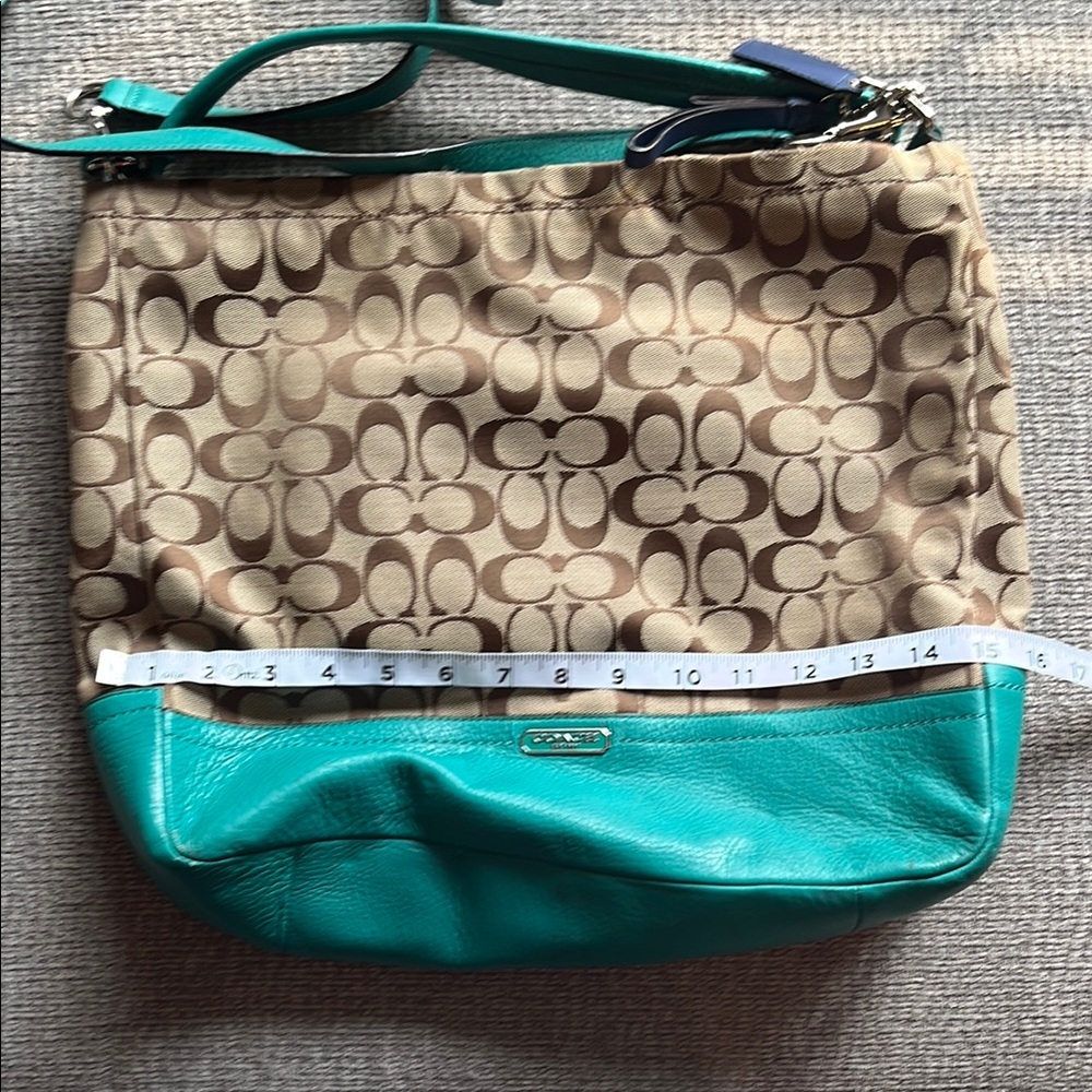 Coach Teal and Brown Signature Shoulder Bag - Picture 3 of 4